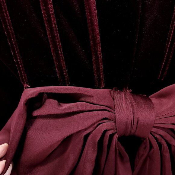 Azazie Atelier Mini Holiday Dress Womens 6 Wine Red Big Bow Back Velvet Cocktail - Picture 11 of 15